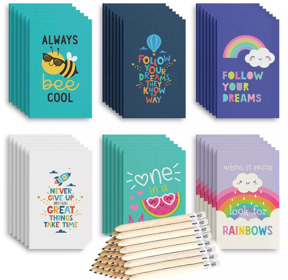 36 Mini Ruled Notebooks & Pencils Rubber A7 Notebook Party Bag School Gift