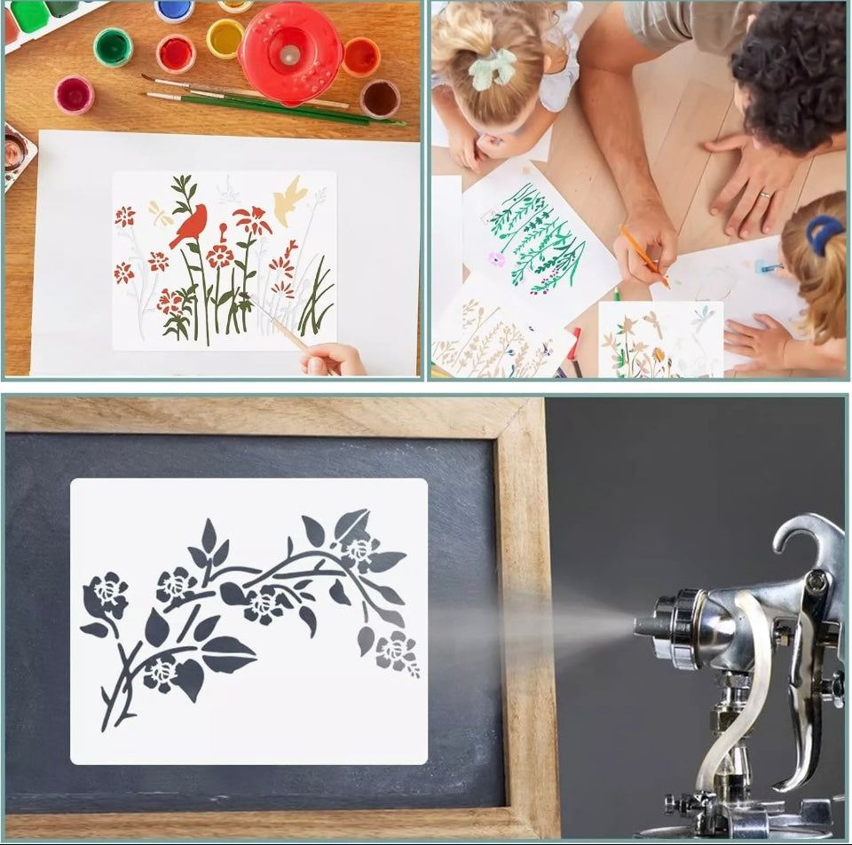 Prasacco 12 Pcs Wildflower Stencils for Painting, Flower Stencils Leaf Stencils