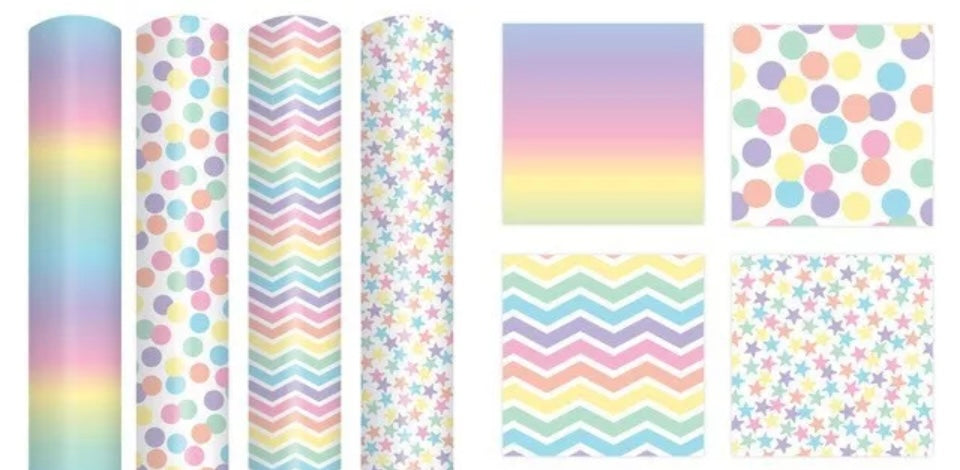4 Rolls Gift Wrapping Paper Pastel Unisex Happy Birthday 3M x 70cm Roll 12 Metre