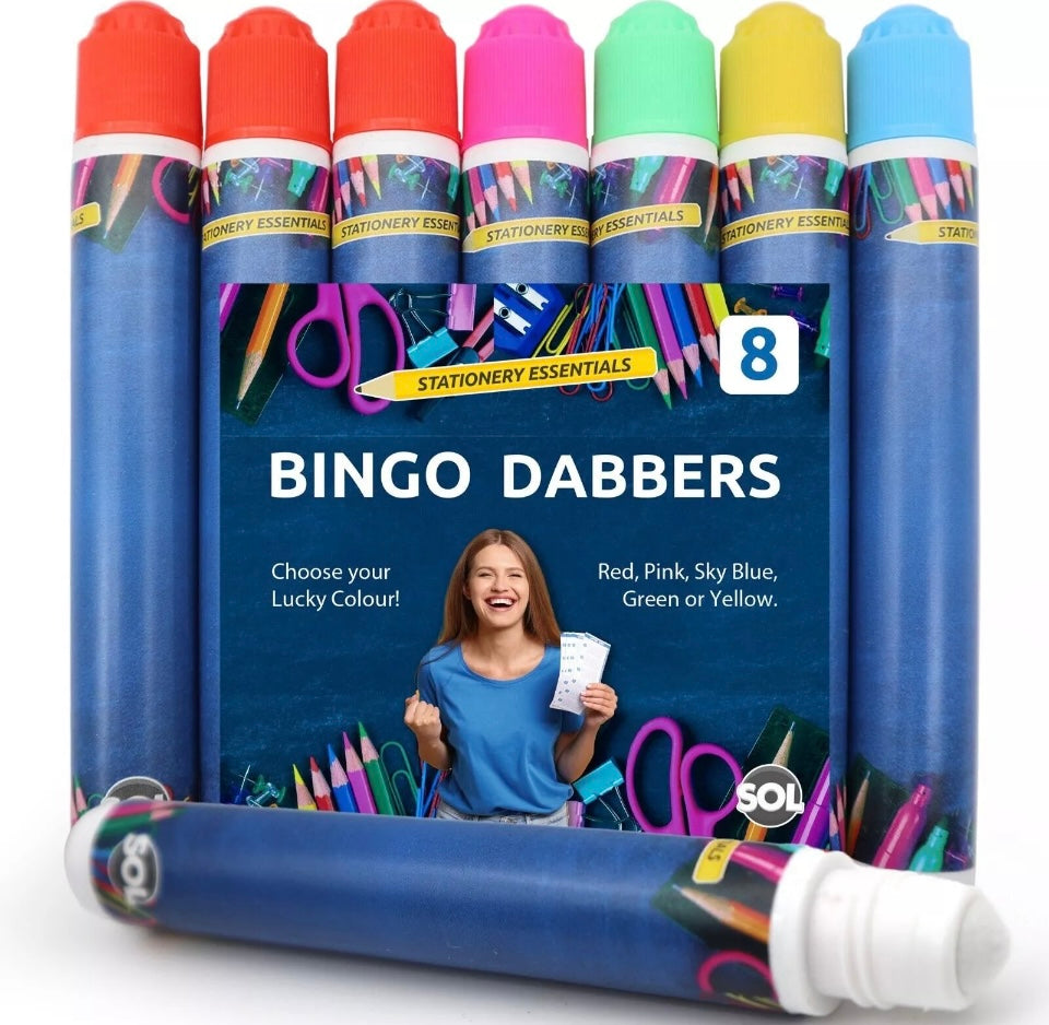 8 pk Bingo Dabbers Pens Marker Pack Non Drip Daubers Mixed Colours Ticket Game