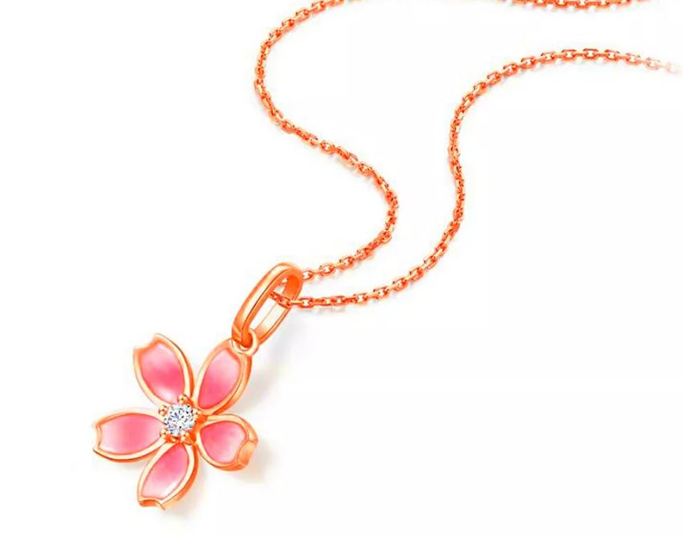 Rose Gold Cherry blossoms Pendant 925 Sterling Silver Necklace
