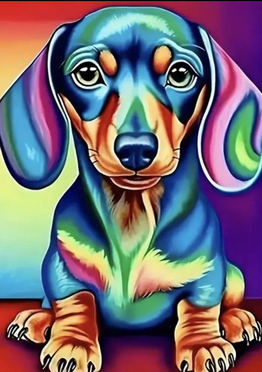 RAINBOW DACHSHUND PUPPY CROSS STITCH PATTERN